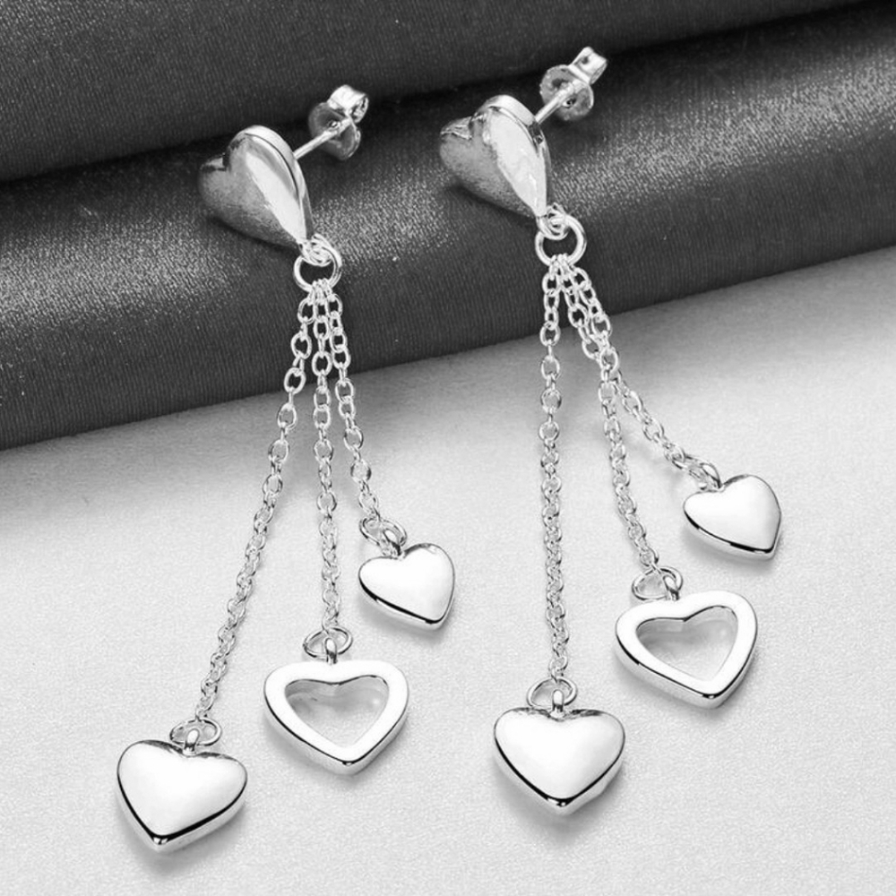 925 Silver Heart Earrings Tassel Chain Earrings